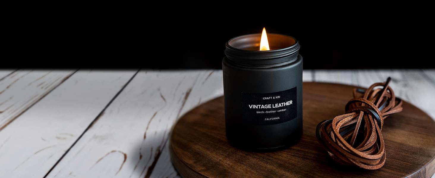 woodwick long-lasting aromatherpy lether scented soy candles for men winter holiday gift
