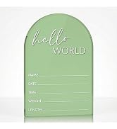 Hello World Newborn Sign, Baby Announcement Plaque, 3.94x5.9 inch Round Clear Acrylic Birth Annou...