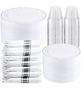 WELLIFE 350-Piece Silver Plastic Dinnerware Set - Disposable 10.25" Dinner Plates, 7.5" Dessert P...