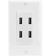 BAOMAIN 4.8A USB Charger Outlet with Wall Plate, Receptacle with 4 Type A USB Charging Ports, Wal...