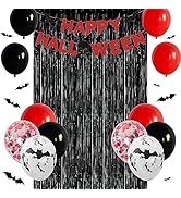 Halloween Party Decorations with Happy Halloween Banner Black Metallic Tinsel Foil Fringe Curtain...