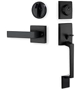 BAMoONE Front Door Handle Set with Deadbolt and Lever, Matte Black | Reversible zinc alloy entry ...