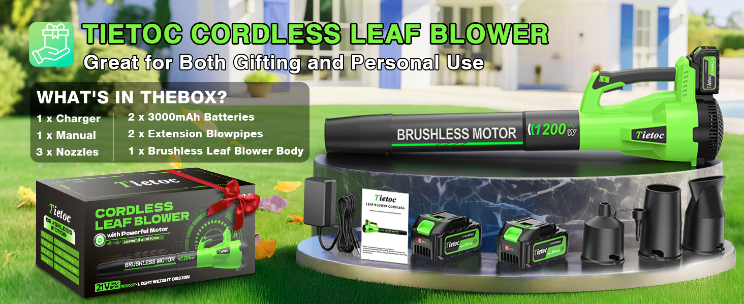 Tietoc Leaf Blower Cordless, 735CFM/200MPH Brushless Electric Leaf Blower