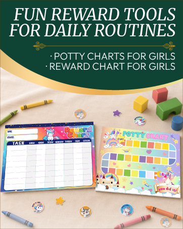 Reward chart pad for girls with colorful potty training designed to help kids build daily routines