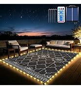 9x12Ft Outdoor Rug, Solar Powered Outdoor Rug with 131LEDs Strip Lights for House Deck, Waterproo...