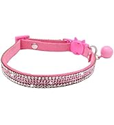 THAIN Basic Adjustable Cat Collar Bling Diamond Breakaway with Bell for Kitten Girl boy (Pink)
