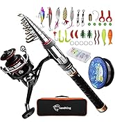 Fishing Pole Kit, Carbon Fiber Telescopic Fishing Rod and Reel Combo with Spinning Reel, Line, Bi...
