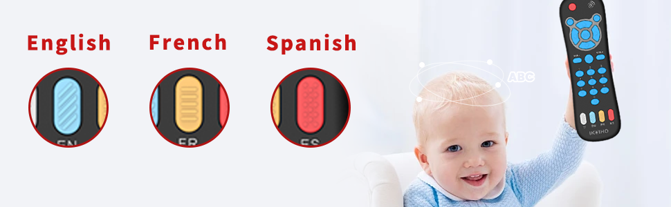 baby remote toy with 3 languages English Spanish French