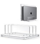 OMOTON Vertical Laptop Stand for Desk, Acrylic Dual Laptop Holder Desktop Clear Adjustable Dock f...
