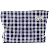 HAPPYHEIDI Navy Blue Gingham Cotton Makeup Bag Cosmetic Toiletry Travel Pouch, Tote Purse Organiz...