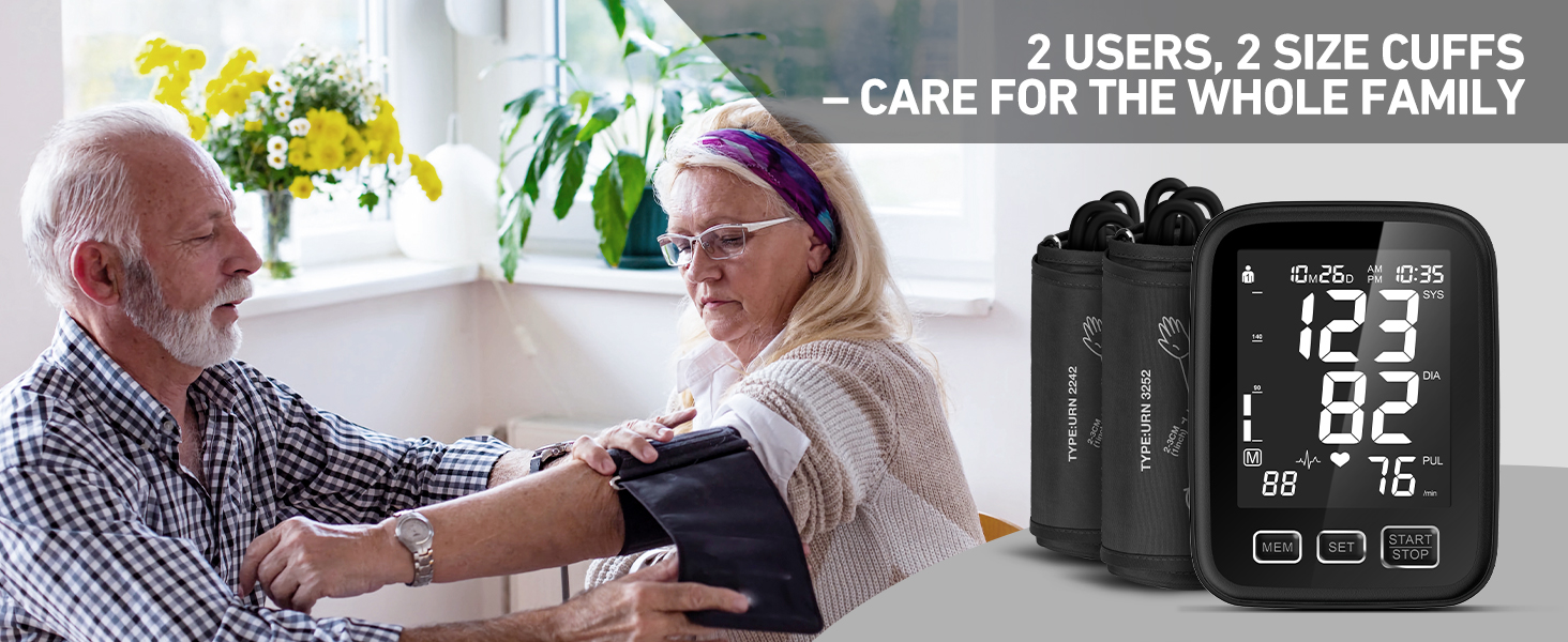 2 USERS, 2 SIZE CUFFS - CARE FOR THE WHOLE FAMILY