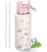 32 oz Insulated Water Bottle with Leak-proof 2-in-1 Straw and Spout Lid,Stainless Steel Sports Wa...
