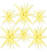 PartyWoo Pastel Yellow Star Balloons 6 pcs, One-Piece 14-Pointed Starburst Balloons, 27 & 22 inch...
