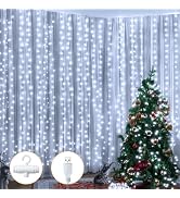 Ollny Fairy Lights Curtain 200 LED 6.6x6.6ft, USB Cool White Christmas Curtain Lights with Hook, ...
