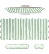 L-SPOUTTO Green Striped Mouse Pad Set,Scalloped XXL Desk Mat + Ergonomic Mouse Wrist Rest + Gel K...