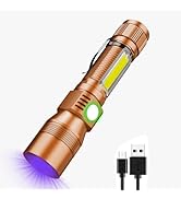 UV Flashlight Black Light, USB Rechargeable Flashlight with Magnetic Base - High Flash Light, Sid...