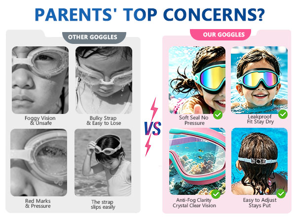 Comfortable Swim Goggles for Kids swim goggles for boys girls age 3-14