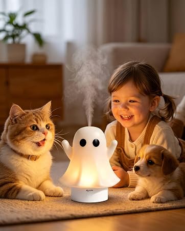Children and pets gathered around the aromatherapy diffuser