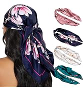 HBselect 4PCS Head Scarf for Women 35” Head Scarves Silk Like Satin Neck Scarfs Square Bandana Ha...