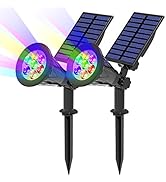 T-SUN Solar Spotlights, Color Changing 7 LED Waterproof Solar Garden Lights, Auto ON/OFF Adjustab...