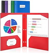 Sooez 6 Pack 3 Holes Pocket Folders with Labels, Heavy Duty Binder Folder with Pockets and Holes,...