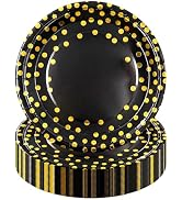 Sveikie 60-Piece Black and Gold Plates, Cake and Dessert Plates, Paper Plates for Birthdays, Wedd...