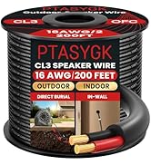 PTASYGK 16/2 Outdoor Speaker Wire - OFC Direct Burial Speaker Cables CL3 CL2 Rated 200 Feet, UV R...