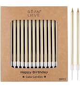 BEAN LIEVE 30-Count Champagne Gold Long Thin Metallic Birthday Candles, Cake Candles, Birthday Pa...