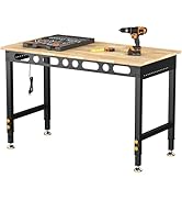 CAMMOO 48 Inch Adjustable Workbench 2000 LBS Capacity, Power Strip, Solid Rubber Wood Top, Heavy ...