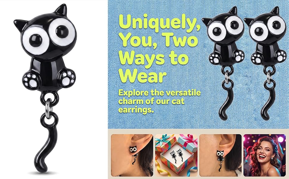 Halloween Cute Black Cat Earrings for Women Holiday Jewlry Gifts