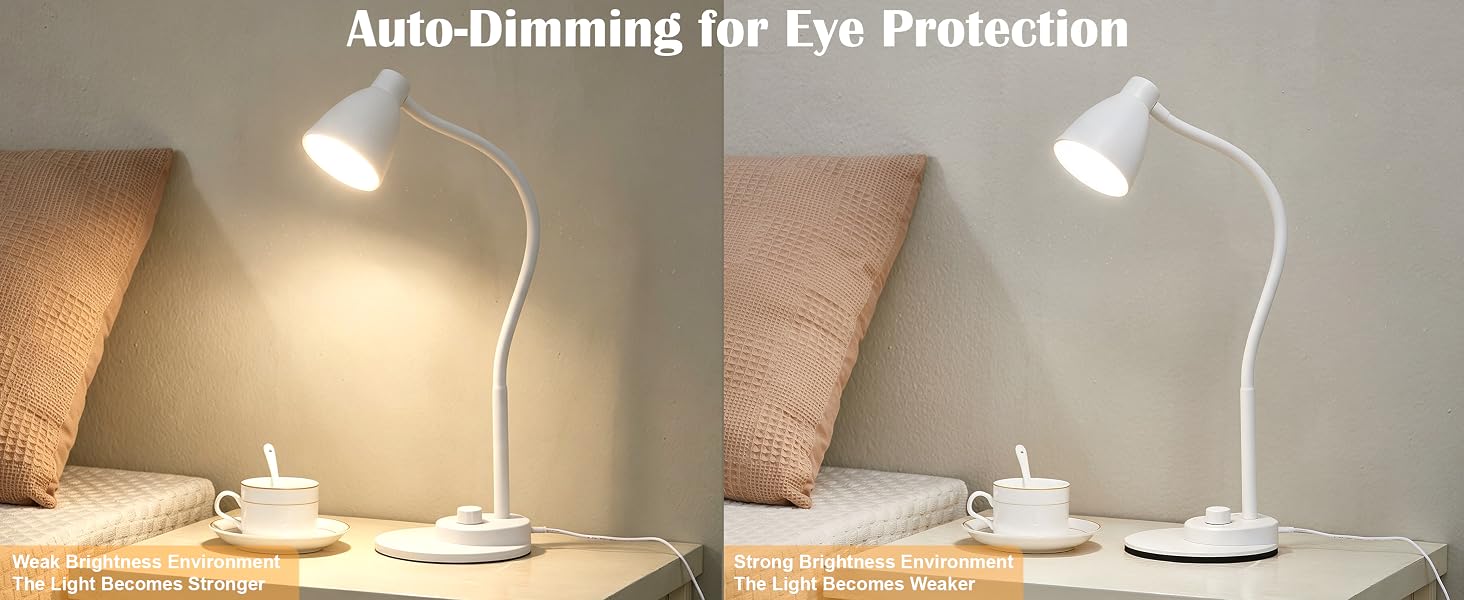 LED Desk Lamp with USB Charging Port Reading Lamp Task Lamp Flexible Table Light for Dorm Bedside