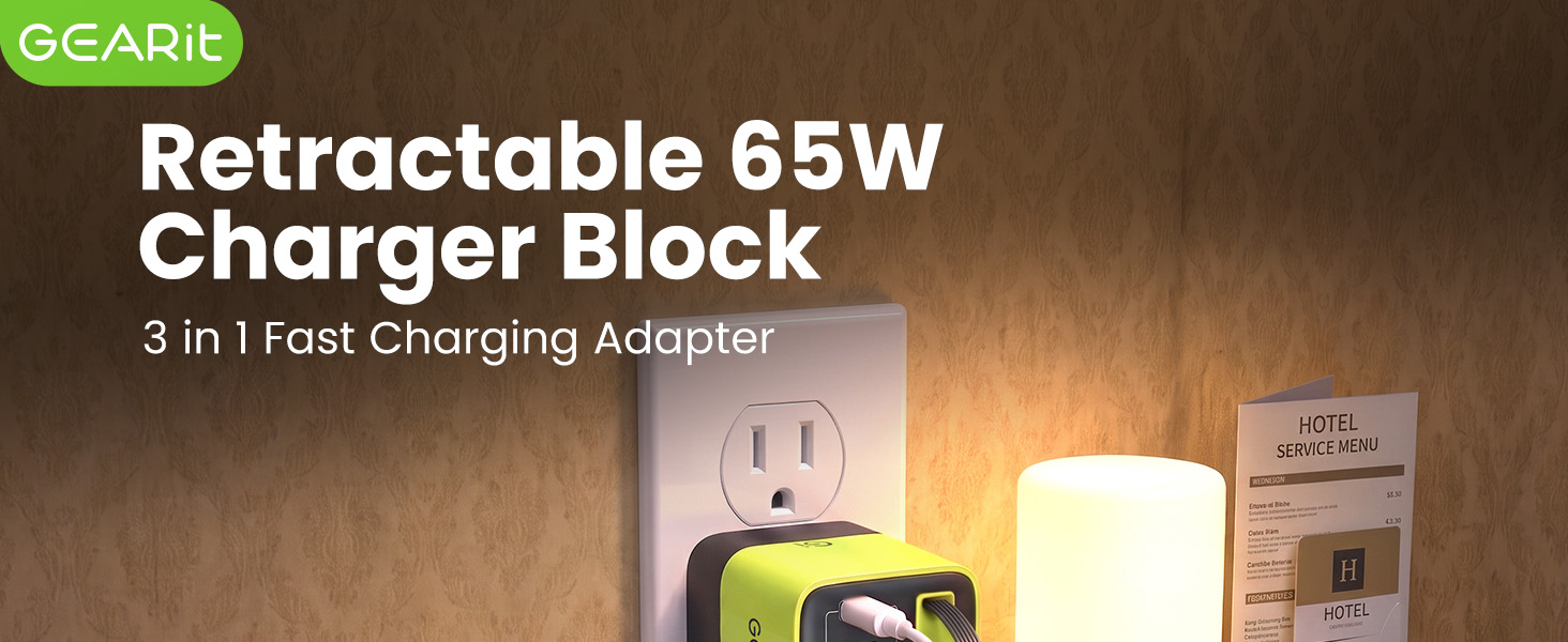 Retractable 65W charger Block