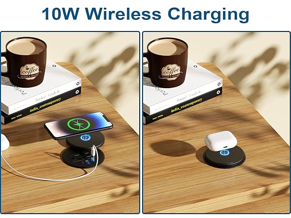 desktop power grommet with wireless charging