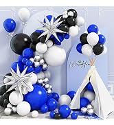 Blue Black and White Balloon Arch Kit, Navy Dark Royal Blue White Black Balloon Garland Kit with ...