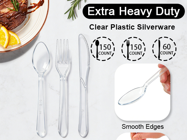 Clawsoff Plastic Cutlery Set, 360 Pieces: 150 Forks, 150 Spoons, 60 Knives