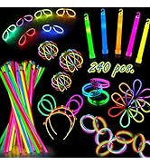 Glow Sticks Party Pack - 240 PCS That Includes, 100 Pcs 8 Inch Glow sticks,10 Pcs Ultra-Bright 6 ...