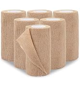 BEVTEE Self Adhesive Bandage Wrap 6 Pack, 4" X 5 Yards Elastic Medical Coban Wrap, Compression No...