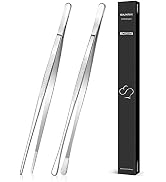 2 Pcs 12-inch Cooking Tweezers Tongs Precision Serrated Tips, Stainless Steel Professional Chef T...