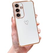 DEFBSC Compatible with Samsung Galaxy S25 Case with Gold Heart, Luxury Plating Edge Bumper Cute C...