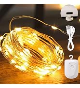 DomeStar 2 Pack String Lights, LED Battery Operated Fairy Lights Rechargeable for Bedroom Photo W...