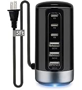 ?????? Universal USB C Tower Fast Charging Station 6-Port 60W - Compact, Space-Saving Design with...
