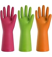 Bamllum 3 Pairs Rubber Cleaning Gloves for Household - Reusable Dishwashing Gloves for Kitchen, F...