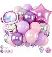 Pink Space Balloons, Astronaut Star Foil Balloons, 12 Inch Metallic Purple Silver Pearl Pink Ball...