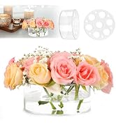 6 Inch Acrylic Flower Vase for Wedding Centerpieces Round, Circular Clear Wide Low Floral Vases w...