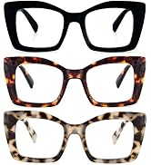 REAVEE Oversized Square Reading Glasses Oprah Style for Women, Blue Light Blocking Large Frame Co...