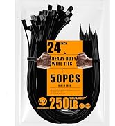 WISLIGHT Black Zip Ties 24 Inchx0.47 Inch Ultra Heavy Duty Tensile Strength 250Pounds 50 pcs, Ind...