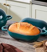 Onader Enameled Cast Iron Dutch Oven for Sourdough Bread Baking, 9x5-1/2 Inch Oval Cast Iron Brea...