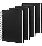 Ouzoustate Lined Spiral Notebook B5 Black Journal 7.48'' X 10.18''-4 Pack 7mm College Ruled Hardc...