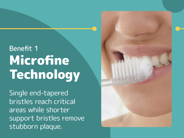 brushing teeth with single end tapered bristles removing plaque and build up