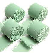UpUDo 4 Rolls Chiffon Ribbon, 1.5" x 6Yd Green Silk Ribbons, Frayed Edges for Wedding Invitations...